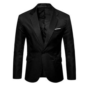 Men's Business Casual Sport Coats Slim Fit One Button Dress Blazer Black